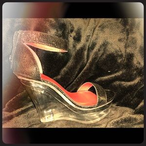 Clear bottom wedge heel